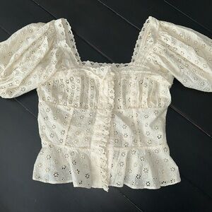 Cream Puff Sleeve Smocked Peplum Blouse